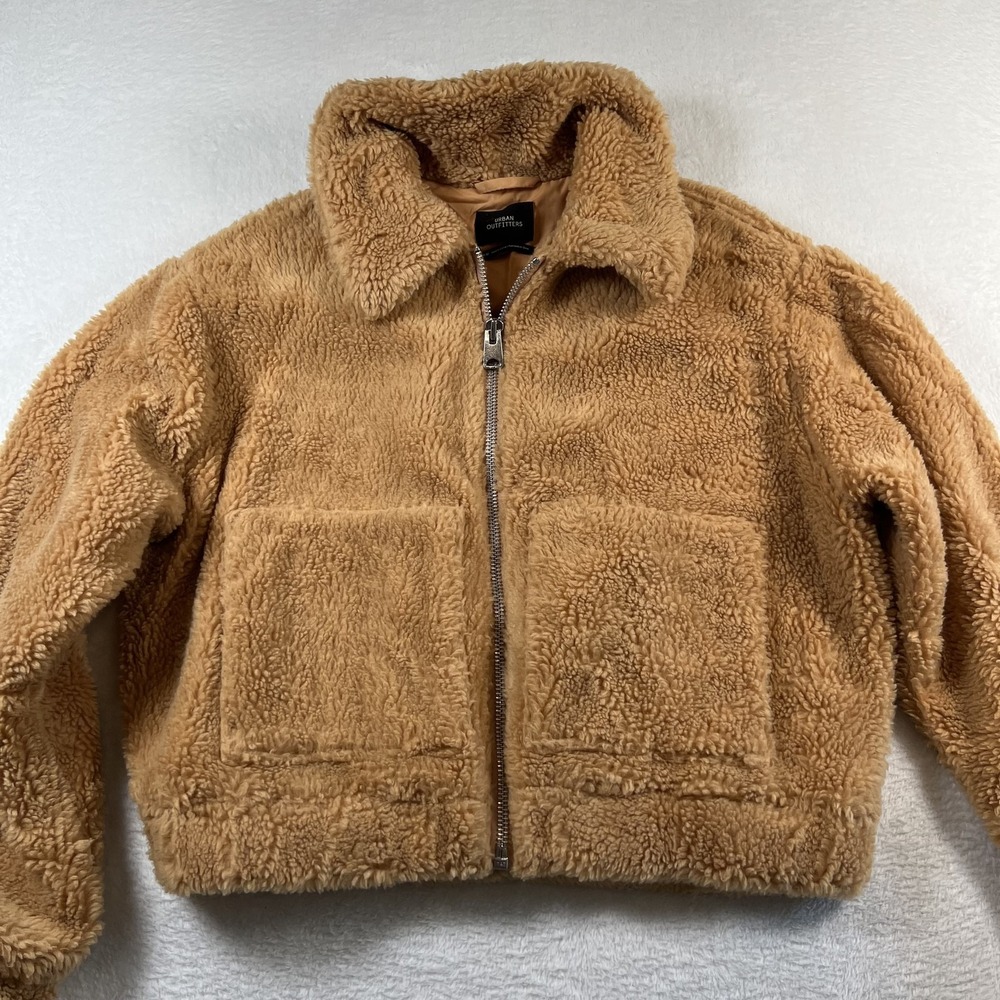 Urban Outfitters Jacket Womens Medium Brown Sherpa Fleece Full Zip Collared